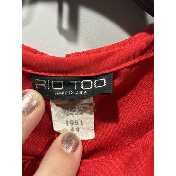 1951 Vintage Romantic Red Blouse Peter Pan Collar Embroidered Bow USA Women’s L - Picture 5 of 8